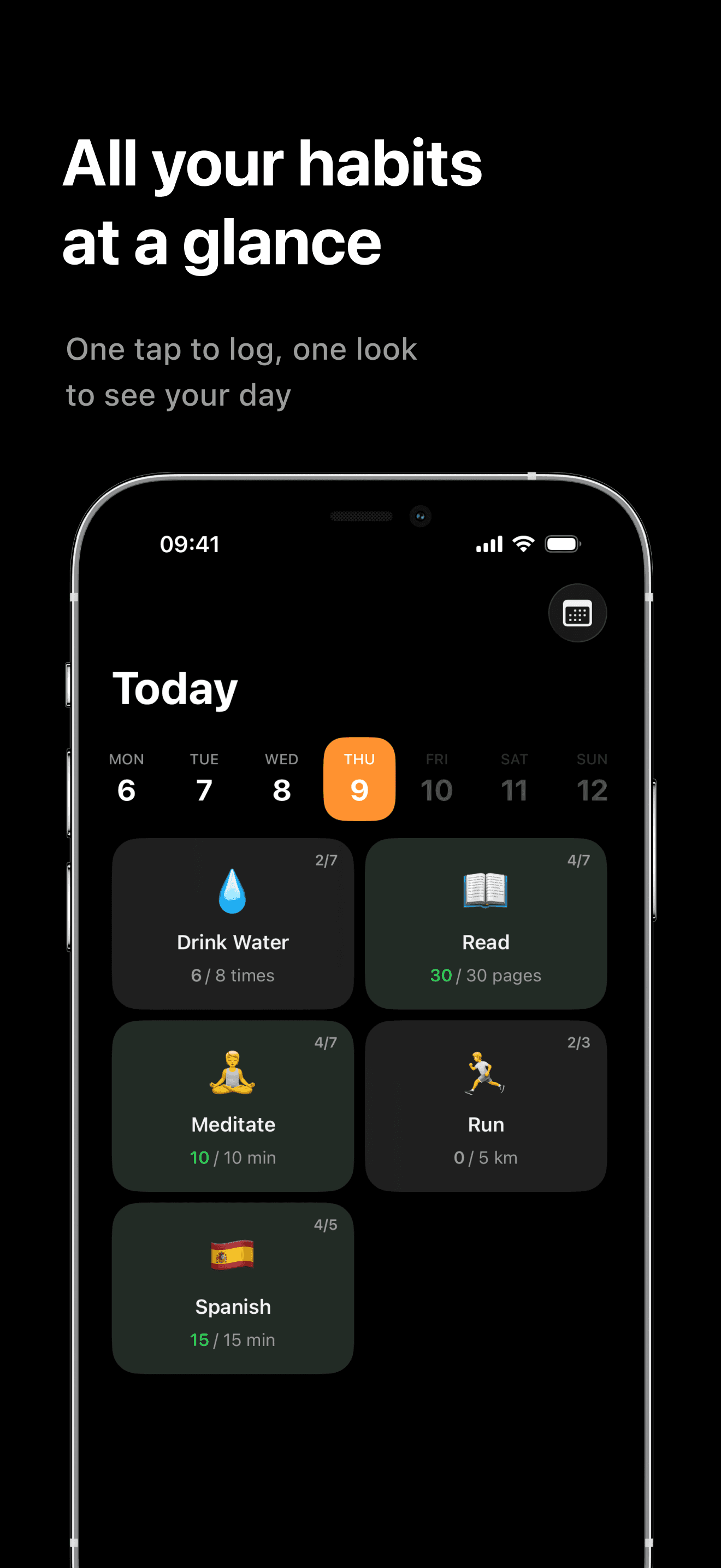 Daily habits overview with progress and weekly goals in the Deylik habit tracker
